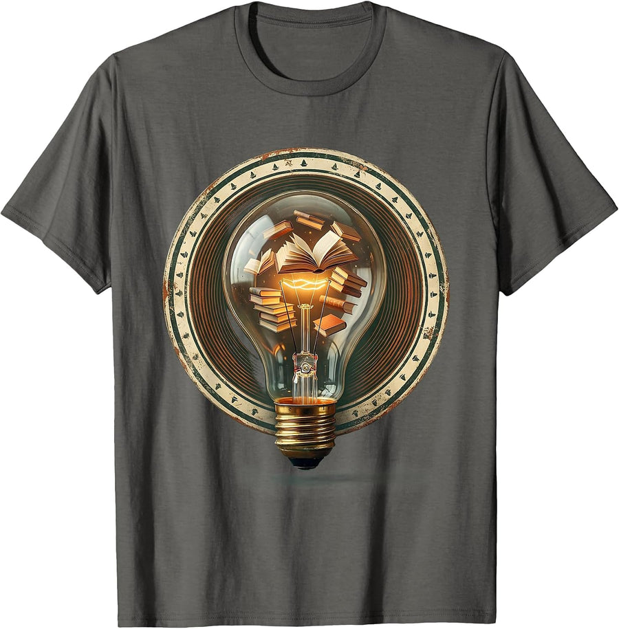 4th Grade Teacher Lightbulb Books Illustration T-Shirt - Asphalt Grey