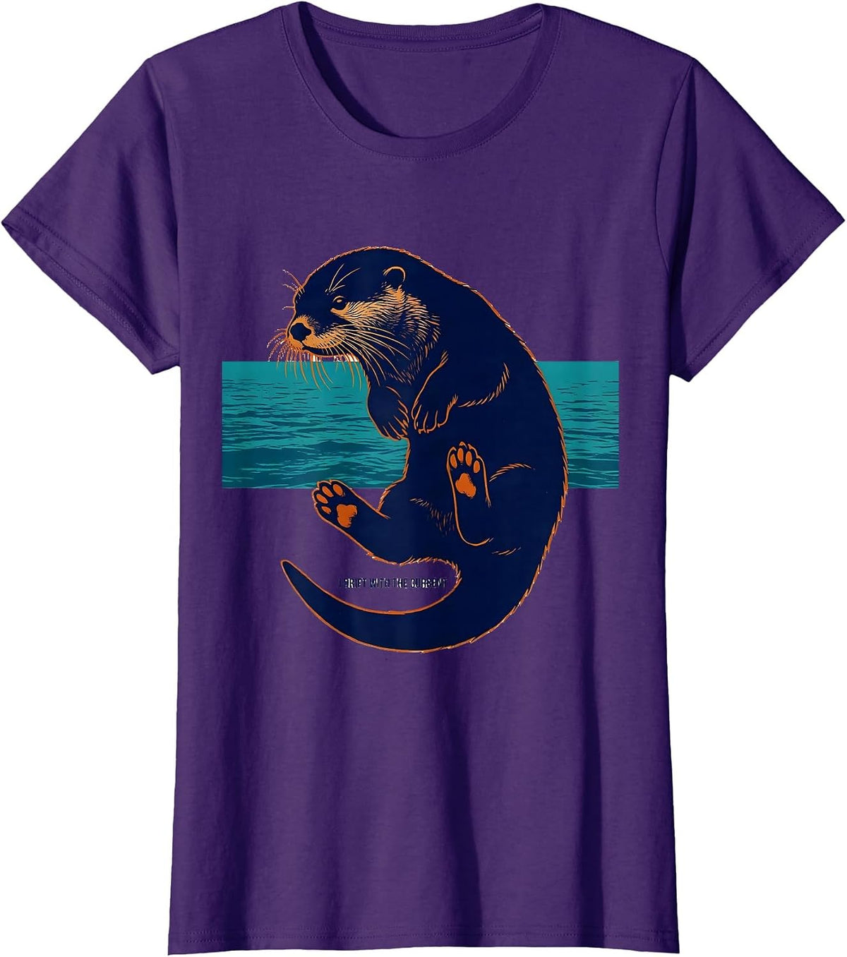 Women's I Drift With The Current Funny Otter Animal Lover Pun Humor T-Shirt - Purple