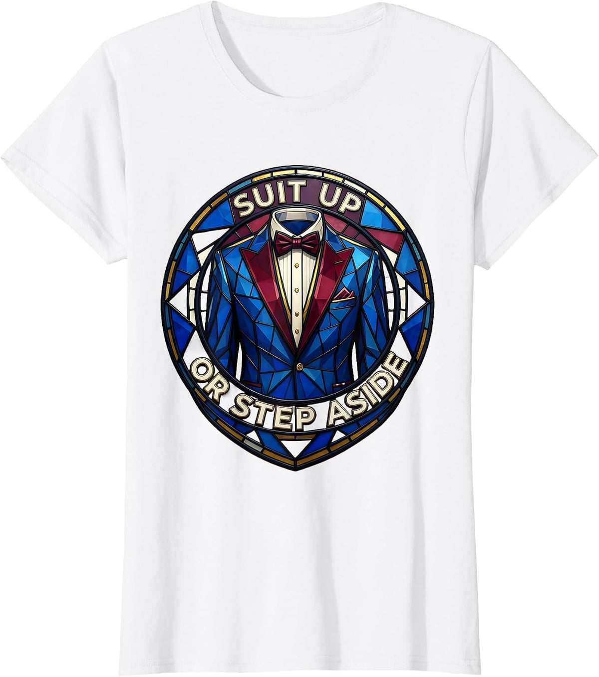 Suit Up or Step Aside Tuxedo Graphic Design T-Shirt - White