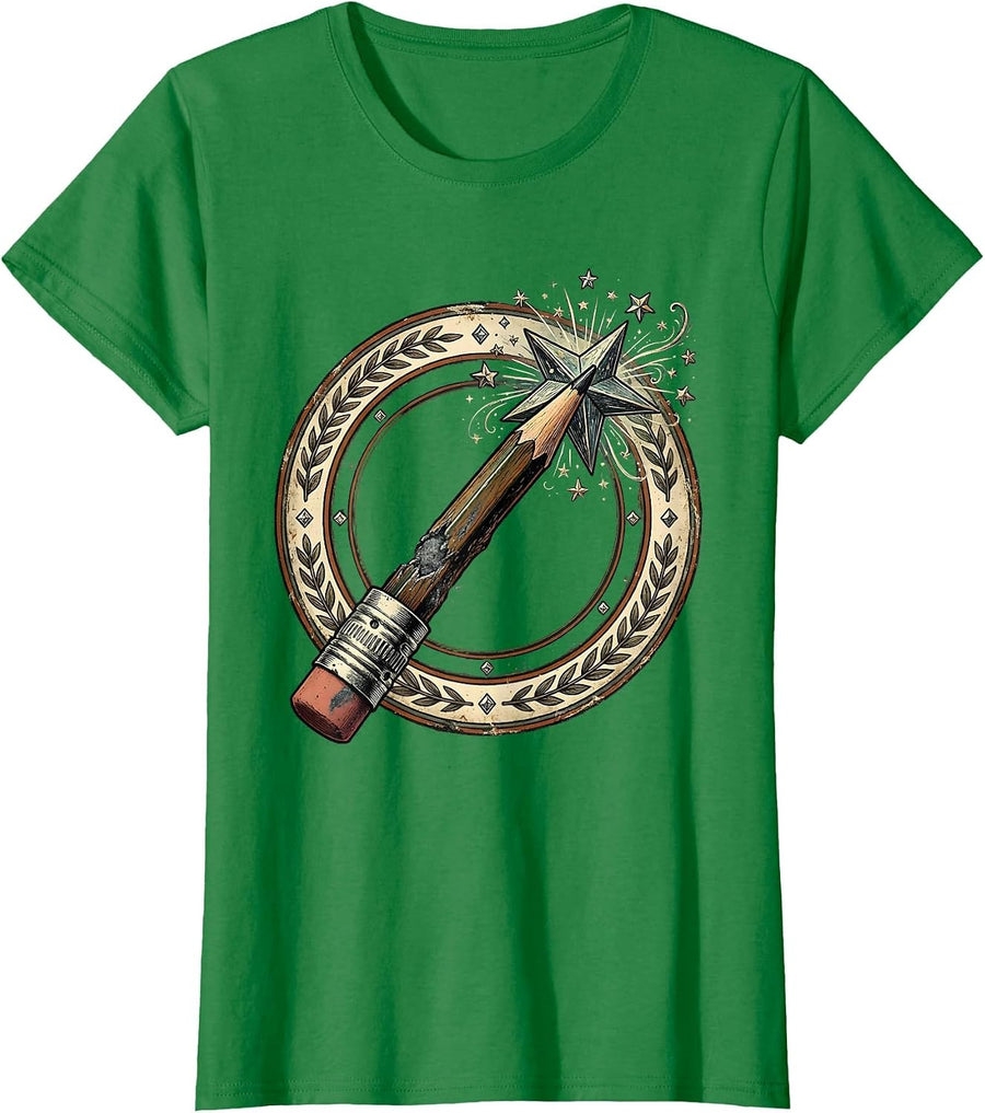 Women's Paraprofessional Magic Wand Pencil Graphic T-Shirt - Kelly Green