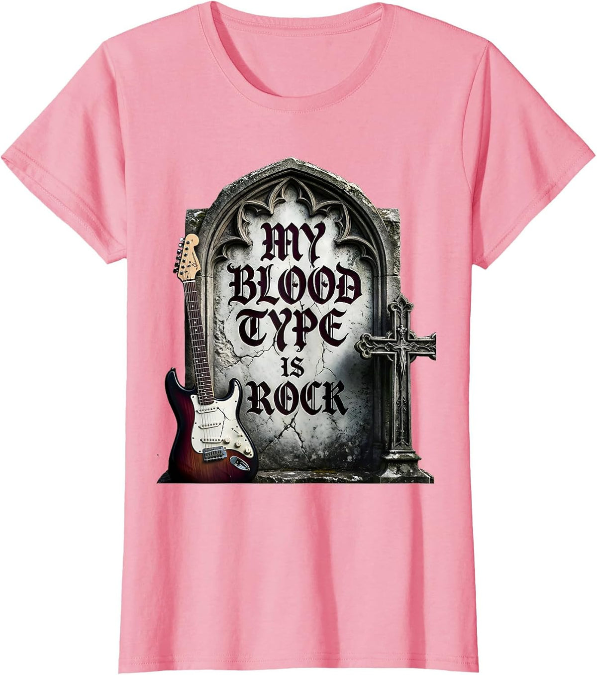 Women's My Blood Type Is Rock Rock N Roll Music Design T-Shirt - Pink