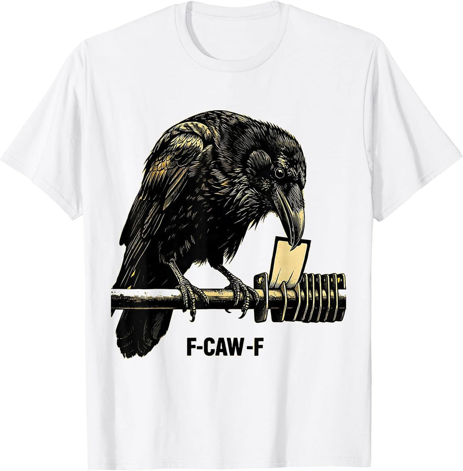 Men's F-CAW-F Stencil Crow Meme Raven Humor Bird Lover T-Shirt - White