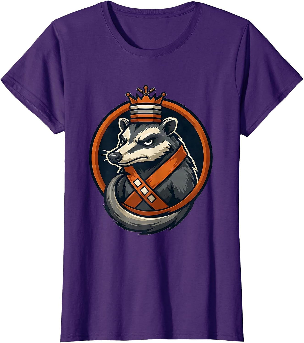 Women's Badge-Locked Opossum Mascot Thanksgiving Humor T-Shirt - Purple