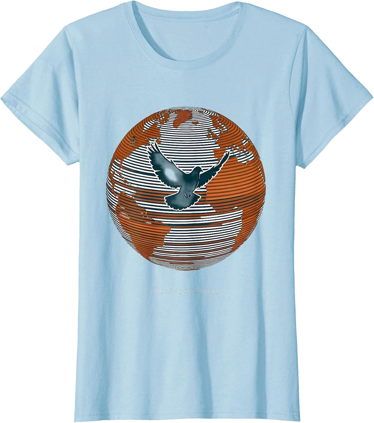 One Love One World Hippie Peace Design T-Shirt - Baby Blue