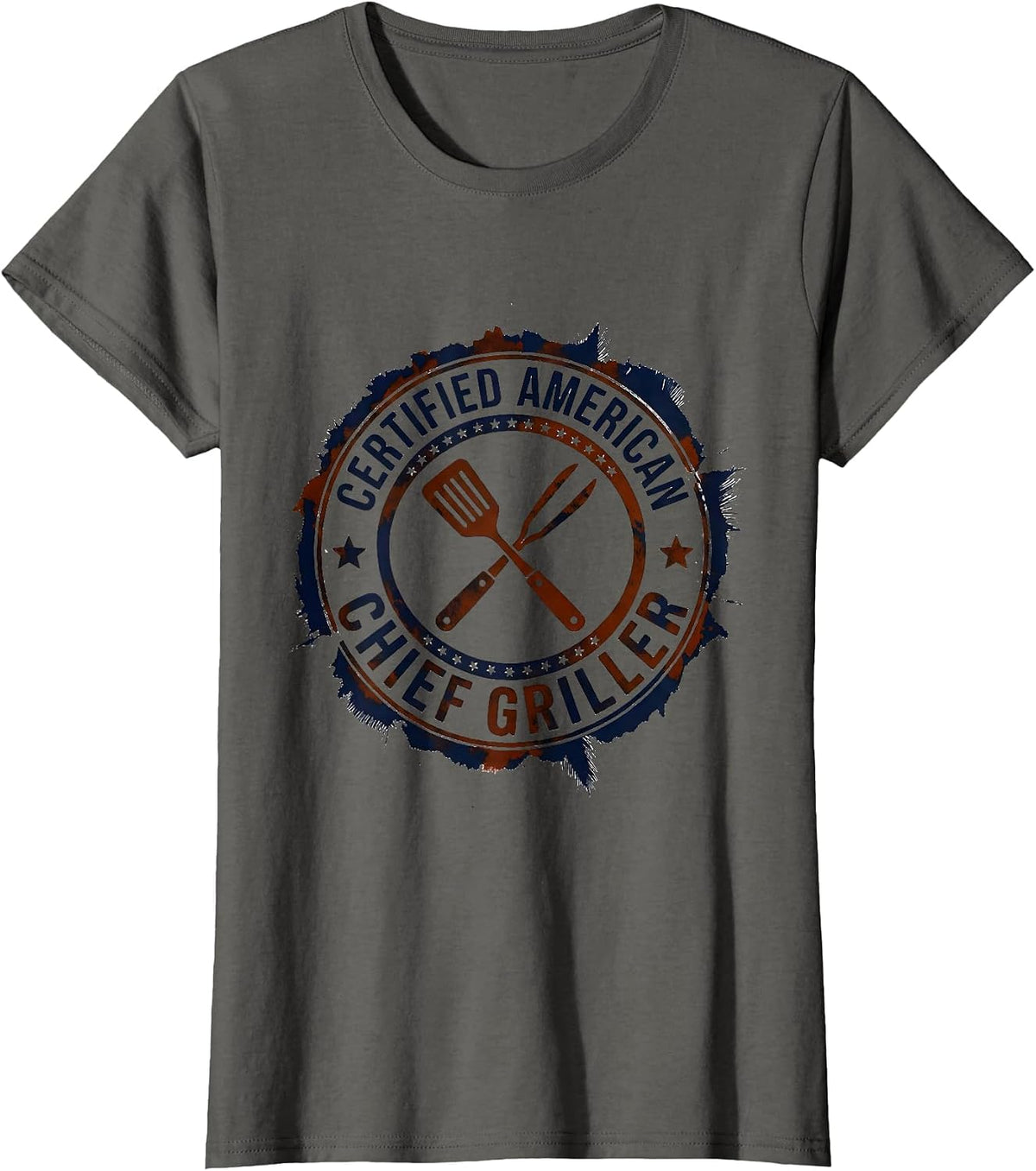 Women's Certified American Chief Griller Vintage Patriotic Grilling T-Shirt - Asphalt Grey