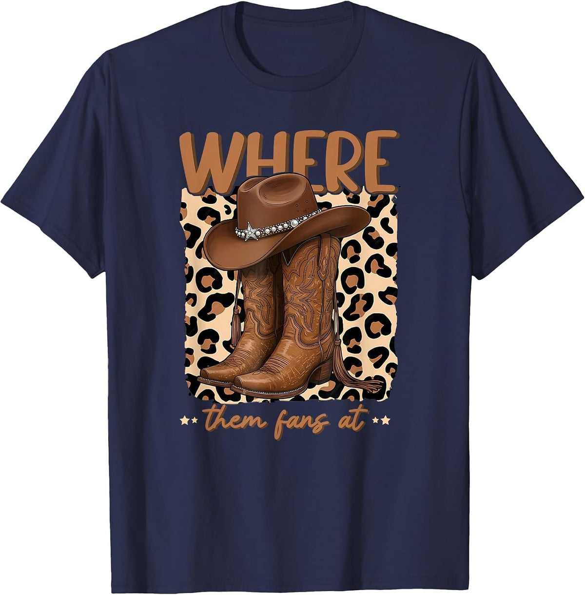 Where Them Fans at Boots On Da Ground Cowgirl Linedance T-Shirt - Navy Blue