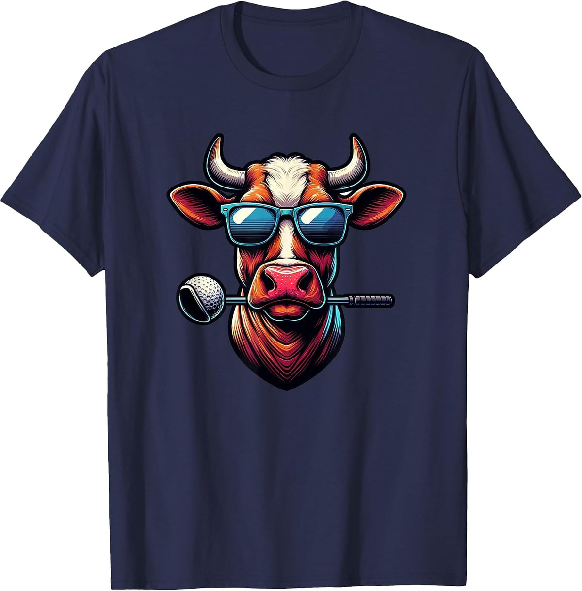 Cow Enthusiasts Golf Adventure Design T-Shirt - Navy Blue
