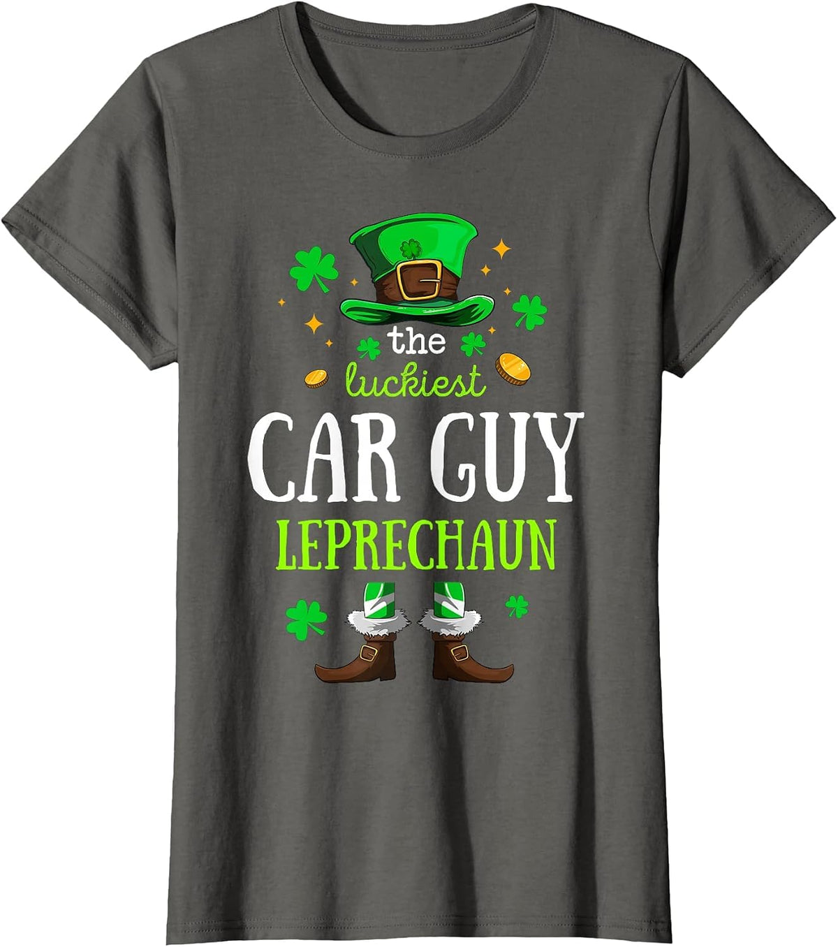 The Luckiest Car Guy Leprechaun Men Funny St. Patrick's Day T-Shirt - Asphalt Grey