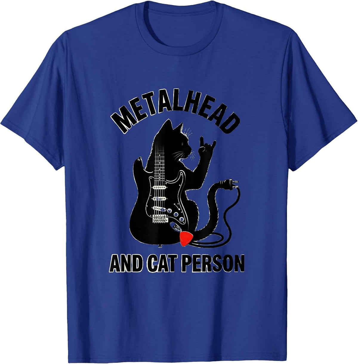 Men's Metalhead And Cat Person Funny Heavy Metal Cat Rock Fan Gift T-Shirt - Royal Blue