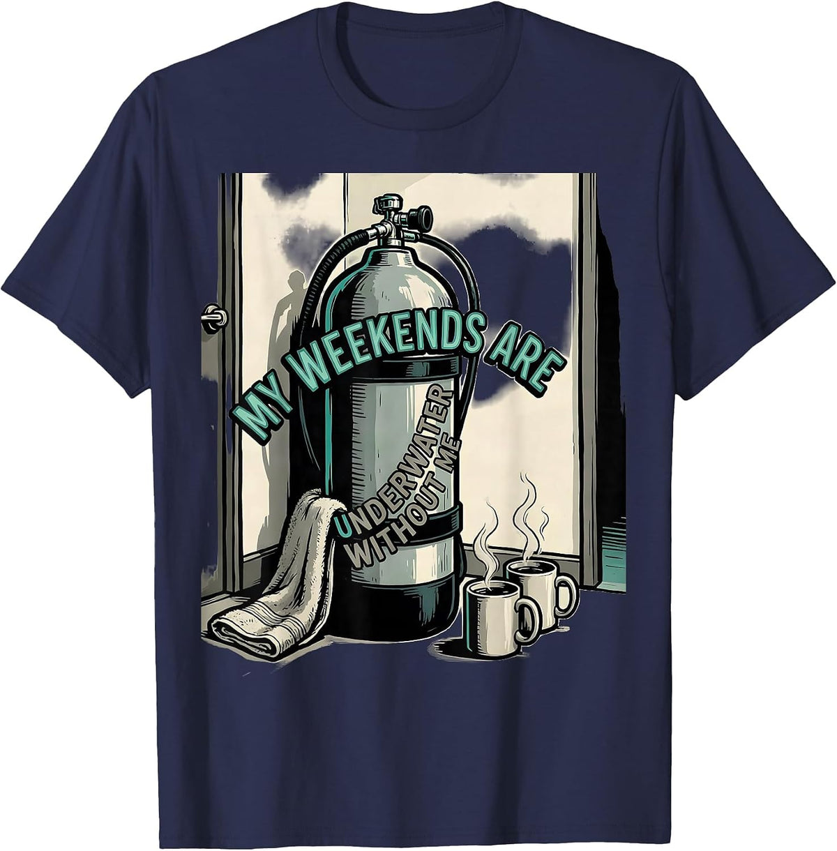 Men's My Weekends Are Underwater Without Me Funny Scuba Diver T-Shirt - Navy Blue