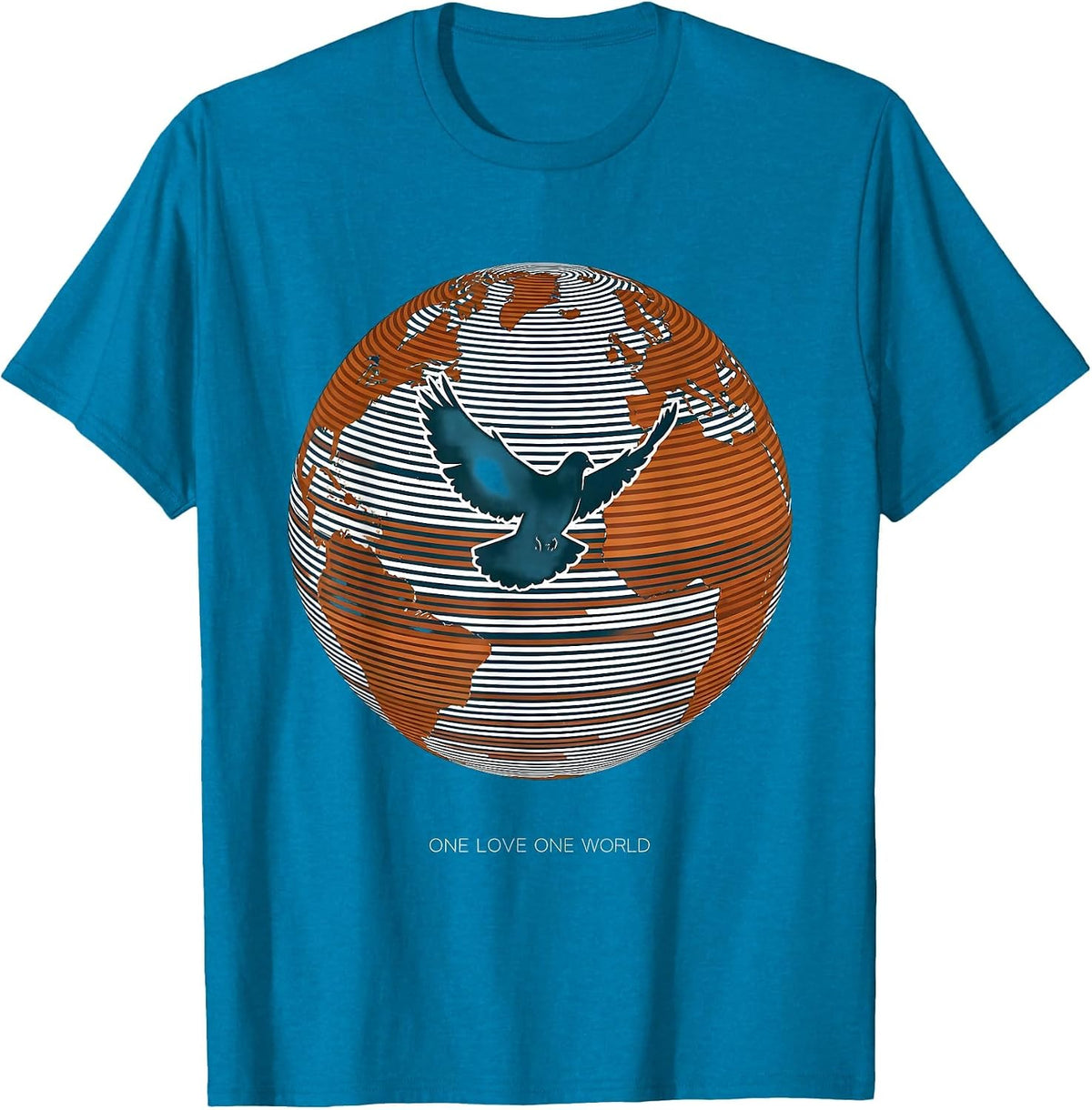One Love One World Hippie Peace Design T-Shirt - Sapphire Blue