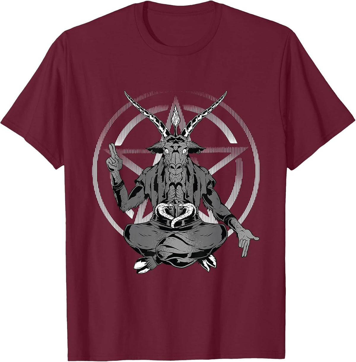 Occult Satan Pentagram Dark Demonic Metal T-Shirt - Burgundy