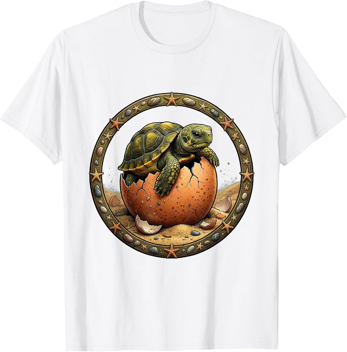 Baby Turtle Hatching From Egg Illustration T-Shirt - White