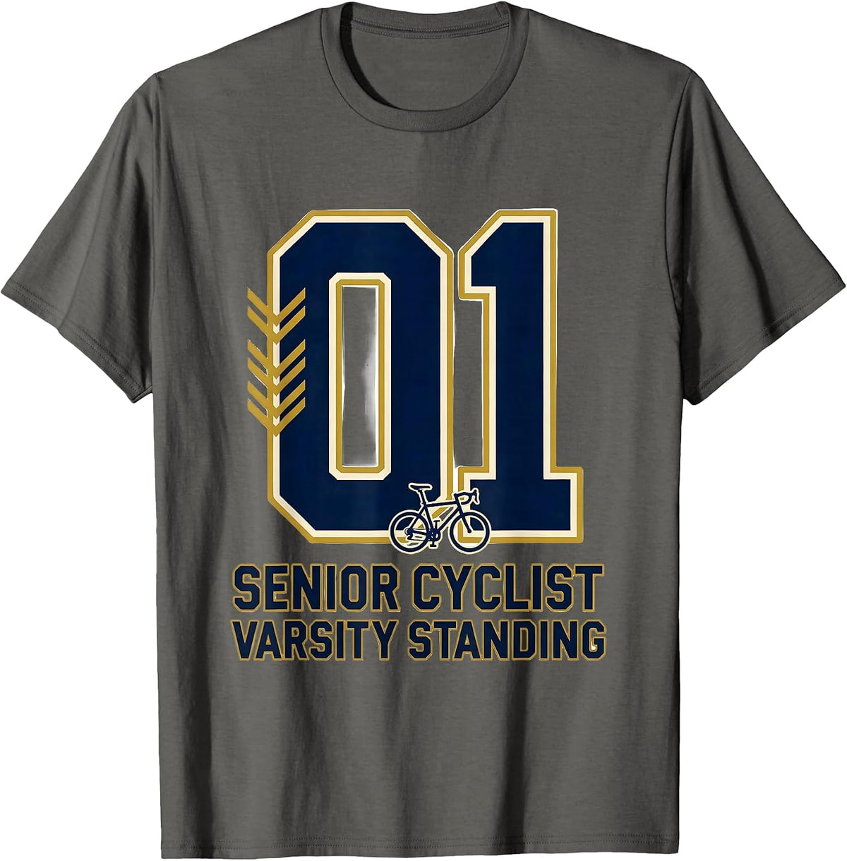 Senior Cyclist Varsity Standing Funny Senior Cyclist Cycling T-Shirt - Asphalt Grey