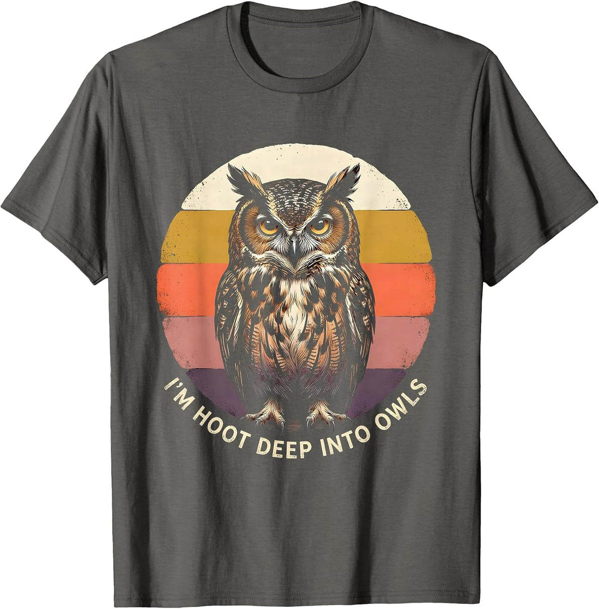 Men's I'm Hoot Deep Into Owls Funny Owl Lover Vintage Bird Humor T-Shirt - Asphalt Grey