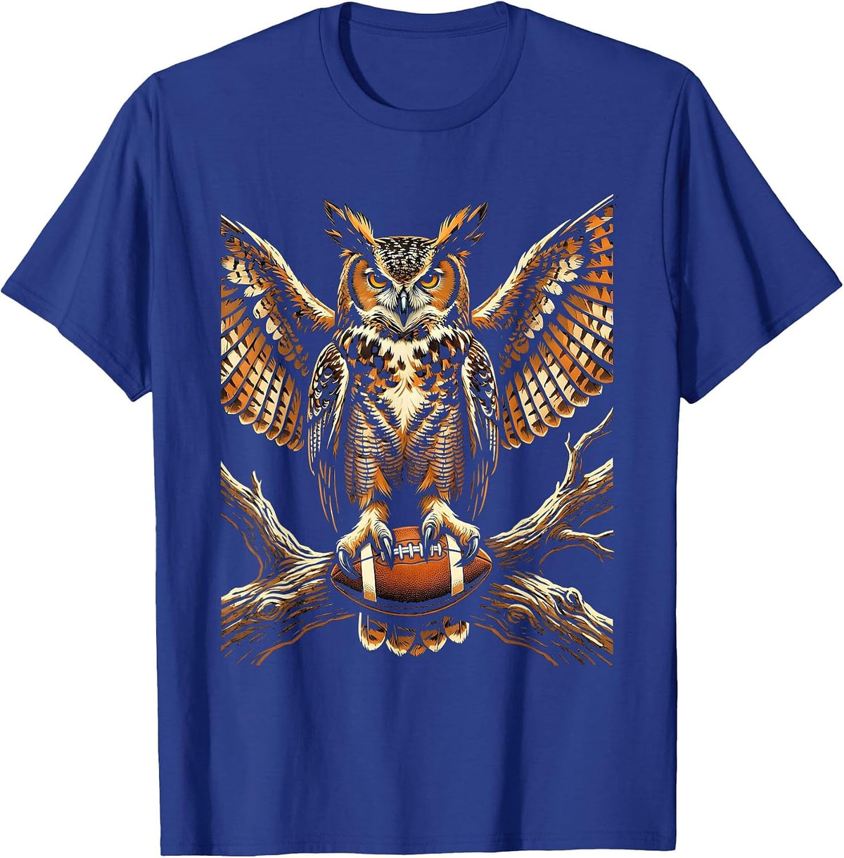 Great Horned Owl Football Spirit Animal Graphic T-Shirt - Royal Blue