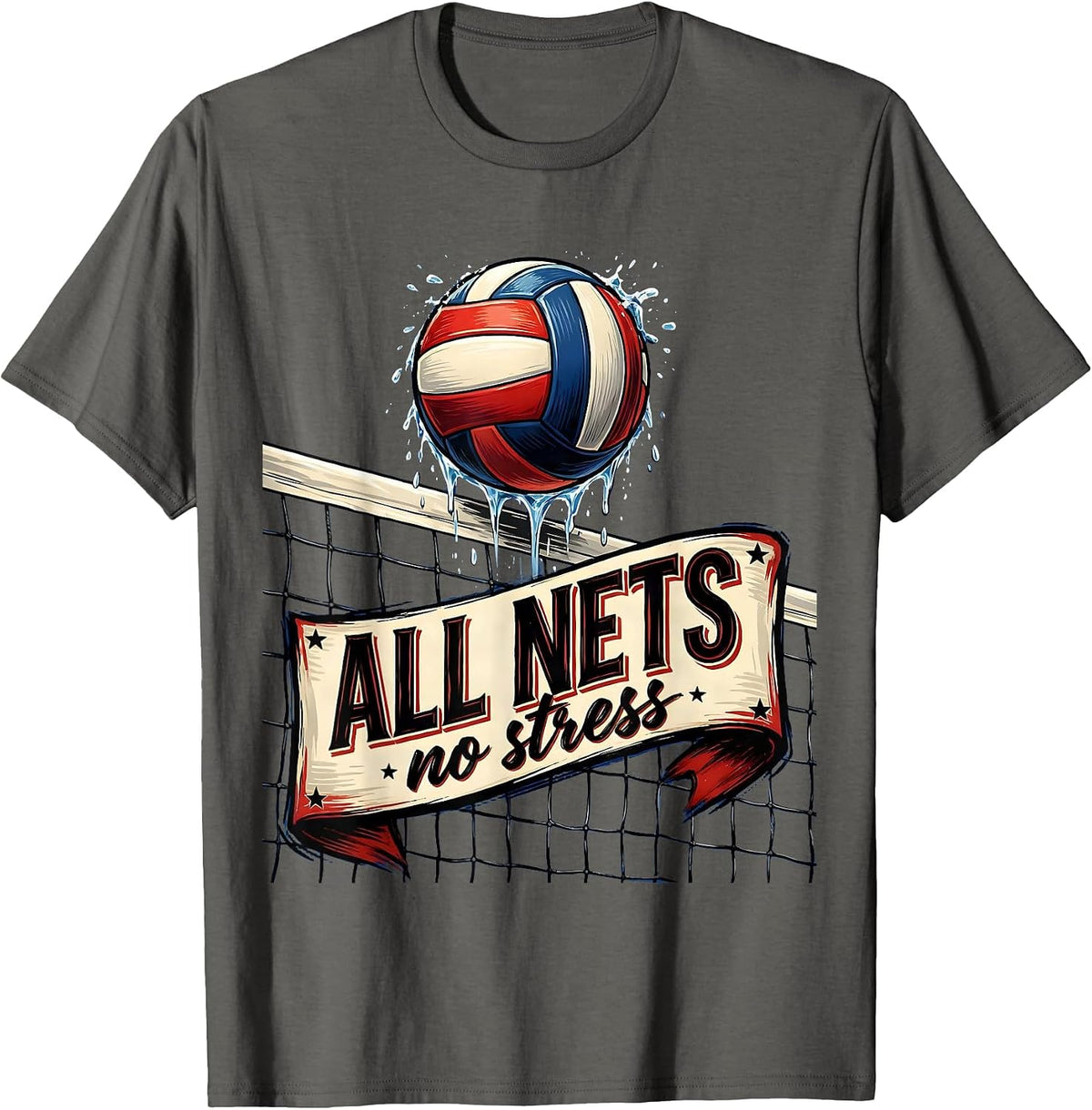 All Nets No Stress Volleyball Mom Design T-Shirt - Asphalt Grey
