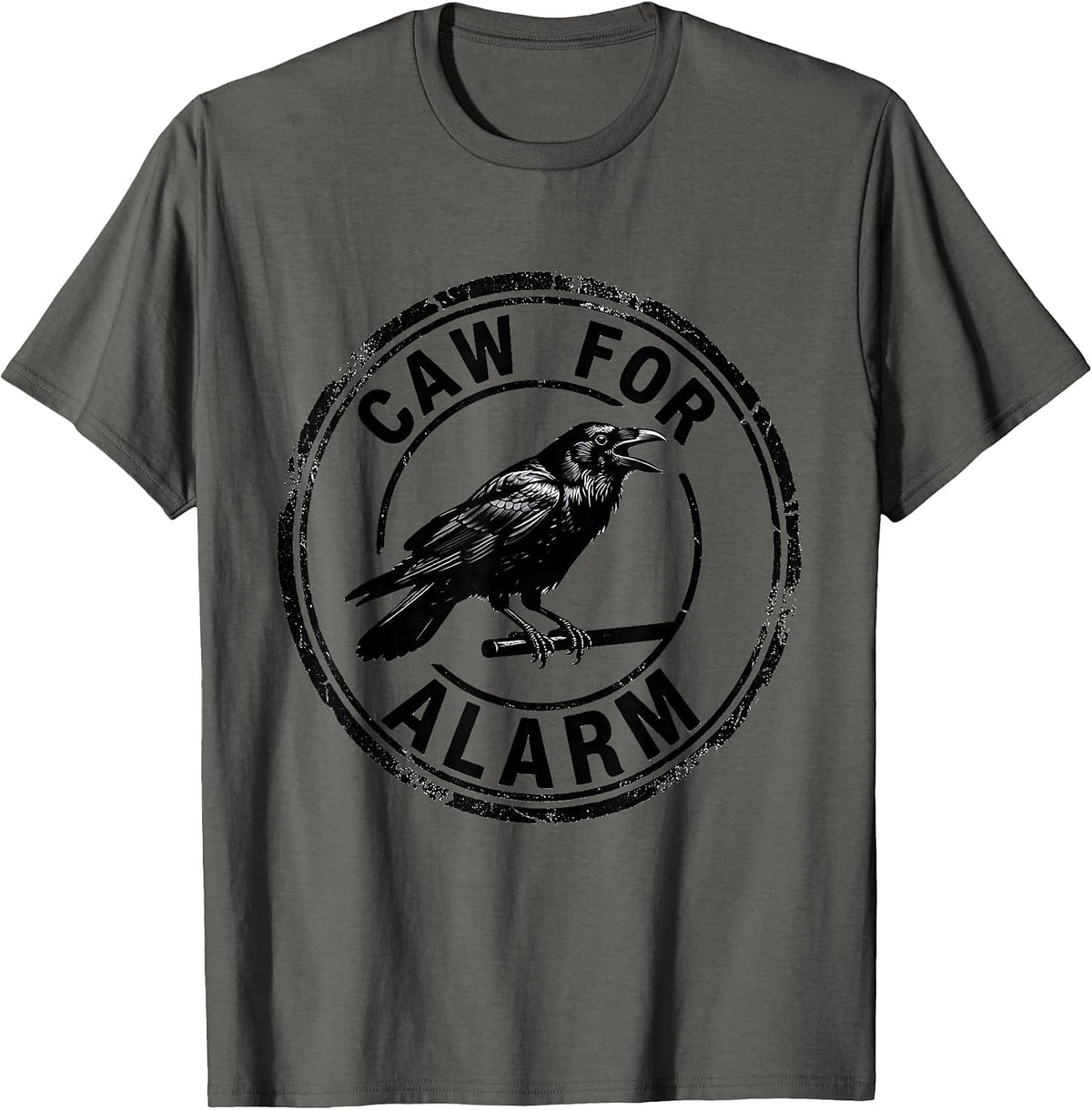 Caw For Alarm Rubber Stamp Dark Humor Crow Raven Bird Lover T-Shirt - Asphalt Grey