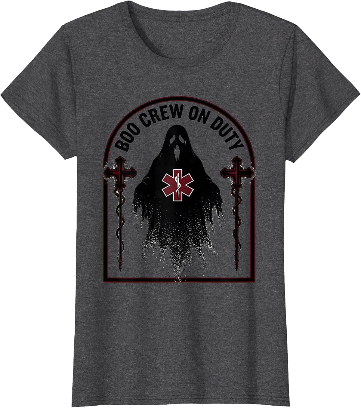 Women's Boo Crew On Duty Paramedic Halloween Design T-Shirt - Dark Heather Grey