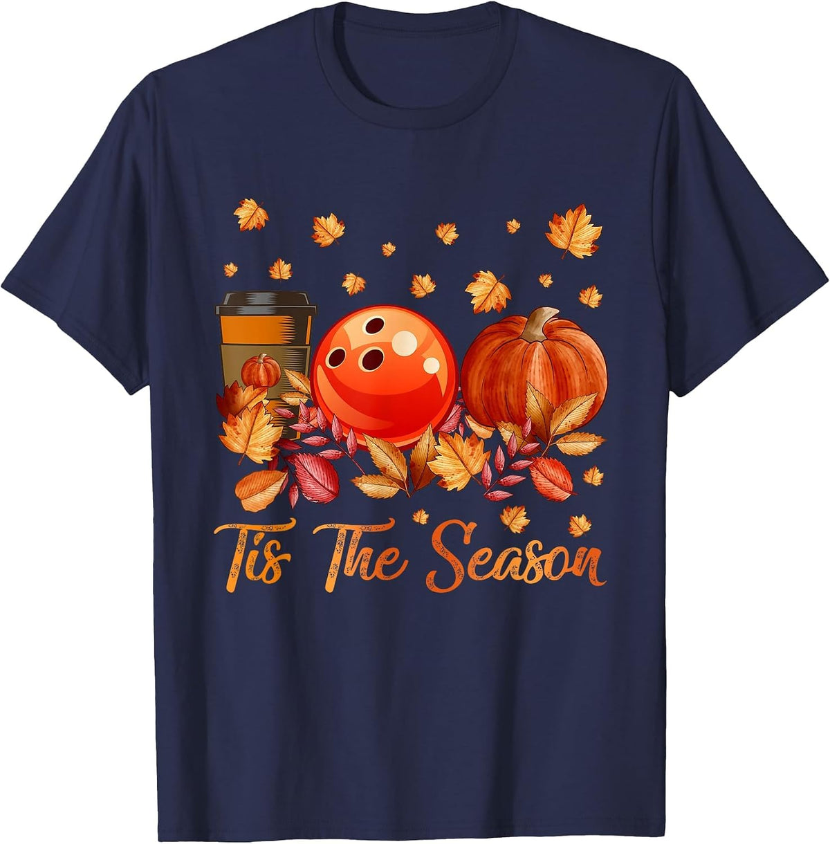 Tis The Season Bowling Pumpkin Autumn Fall Thanksgiving T-Shirt - Navy Blue