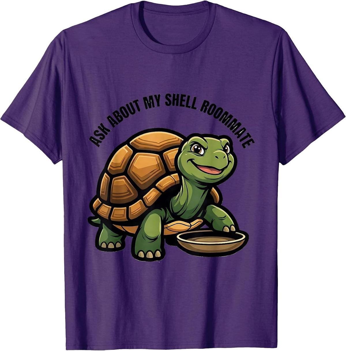 Men's Ask About My Shell Roommate Funny Turtle Lover Mascot Logo T-Shirt - Purple