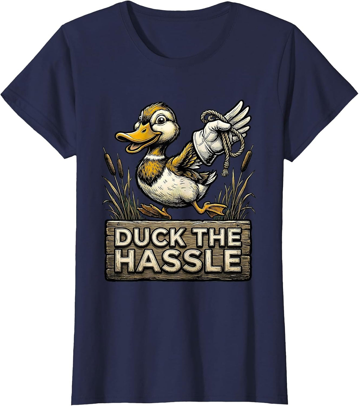 Women's Duck The Hassle Retro Cartoon Duck Hunter Humor Gift T-Shirt - Navy Blue