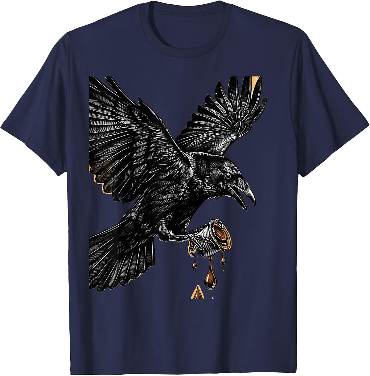 Men's Cawf Crow Coffee Lover Graphic Tee T-Shirt - Navy Blue