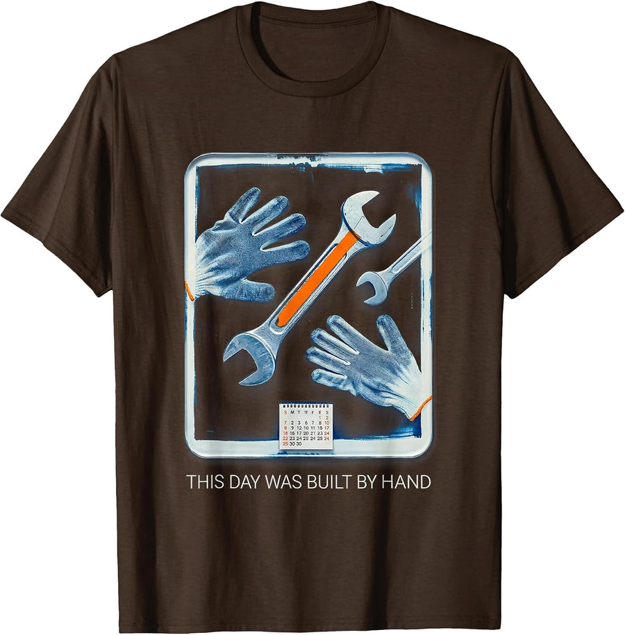 This Day Was Built By Hand Cyanotype Blue Collar Tradesman T-Shirt - Brown