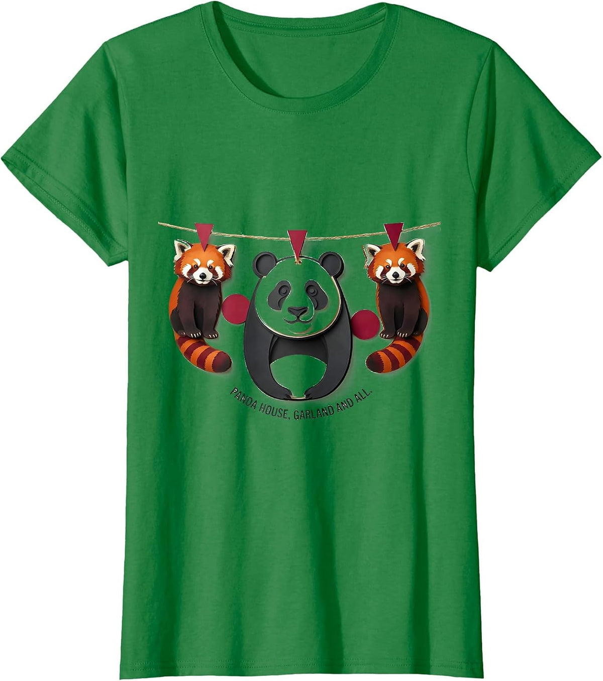 Women's Panda House Garland And All Cute Animal Lover Gift T-Shirt - Kelly Green