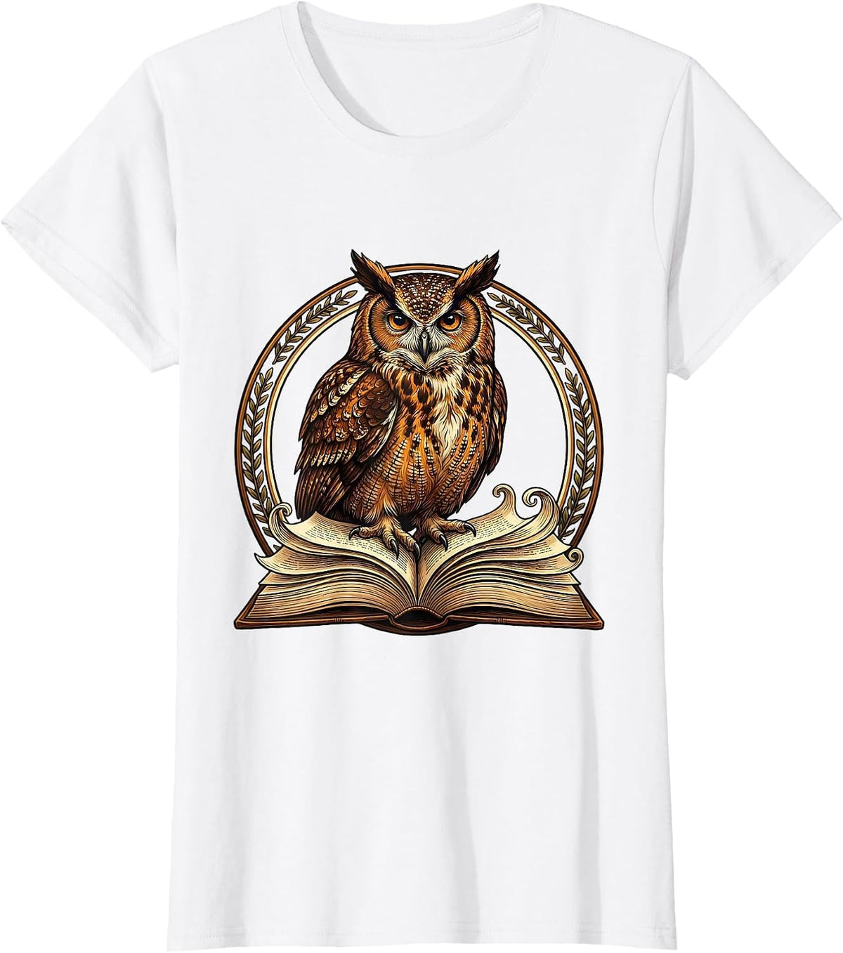 Wise Owl on Open Book Teacher Gift Design T-Shirt - White