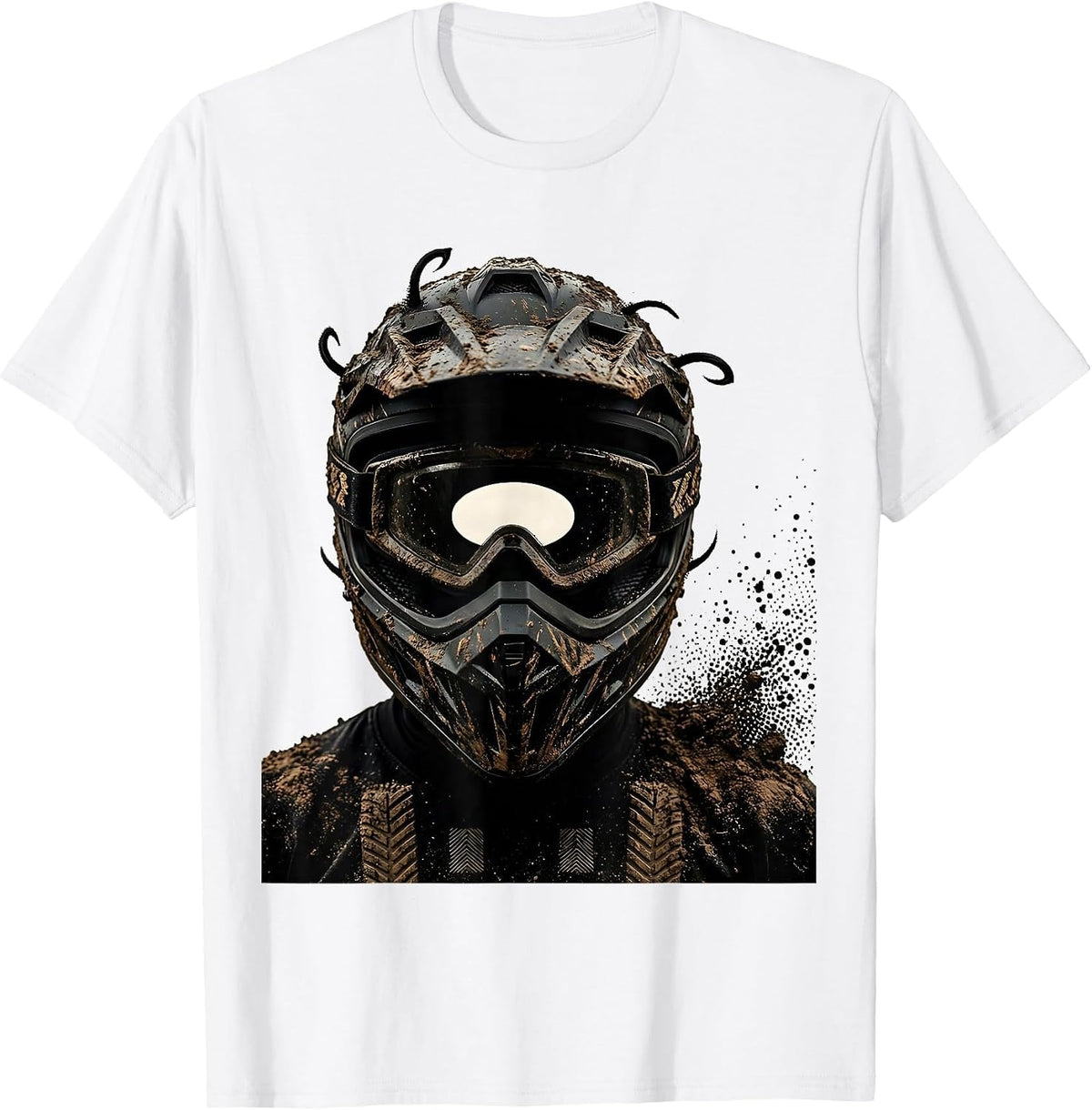 Men's Mud Caked Motocross Helmet Dirt Bike Rider Biker T-Shirt - White