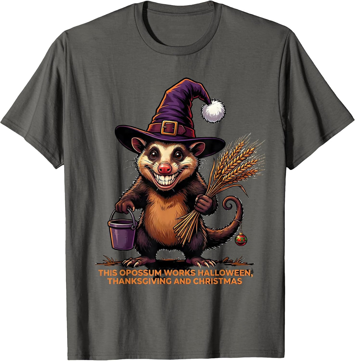 This Opossum Works Halloween, Thanksgiving And Christmas T-Shirt - Asphalt Grey