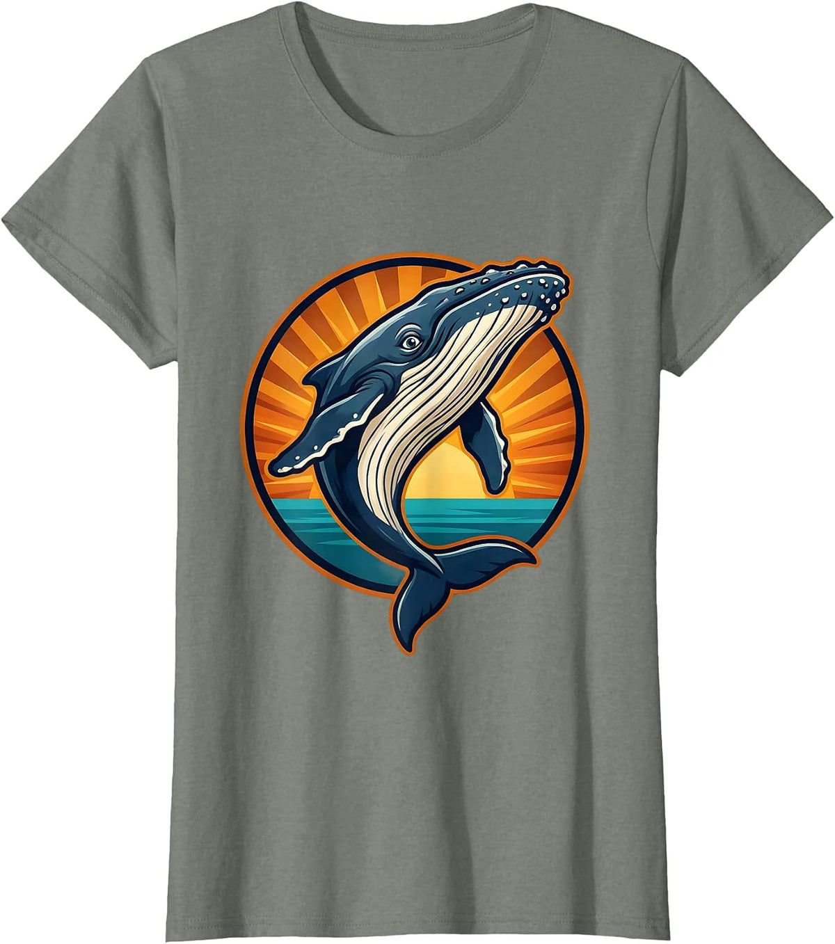 Humpback Whale Breaching Golden Hour Hawaiian T-Shirt - Olive Heather