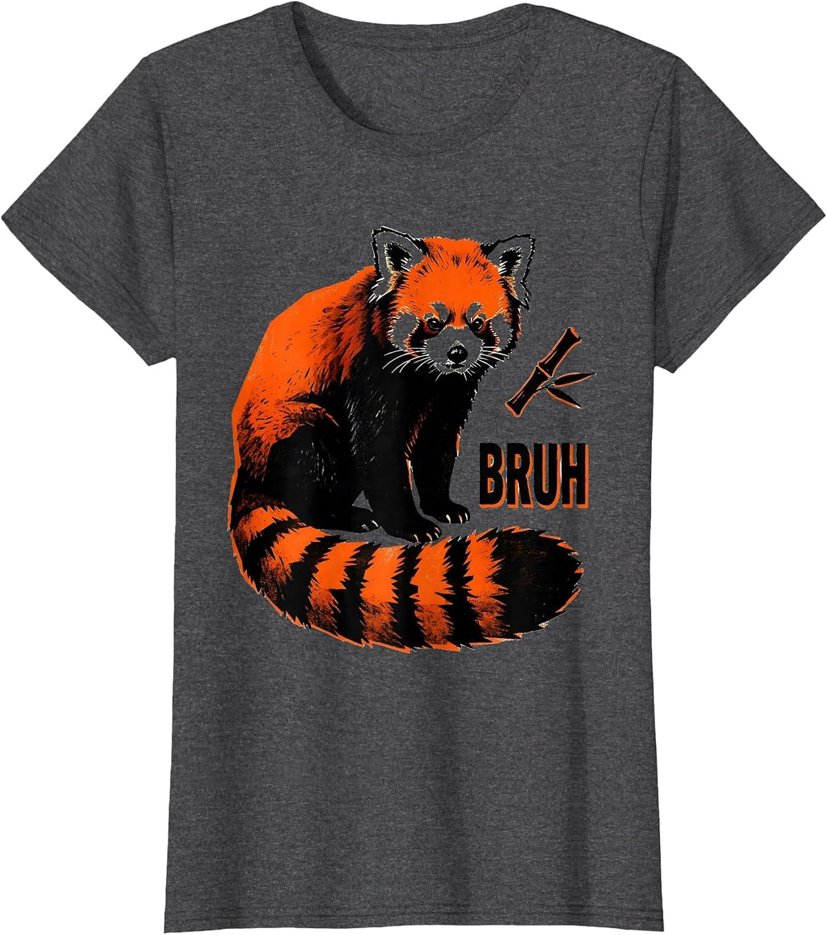 Women's Bruh Oversized Rust-Red Panda Stencil Graphic Novelty Animal T-Shirt - Dark Heather Grey