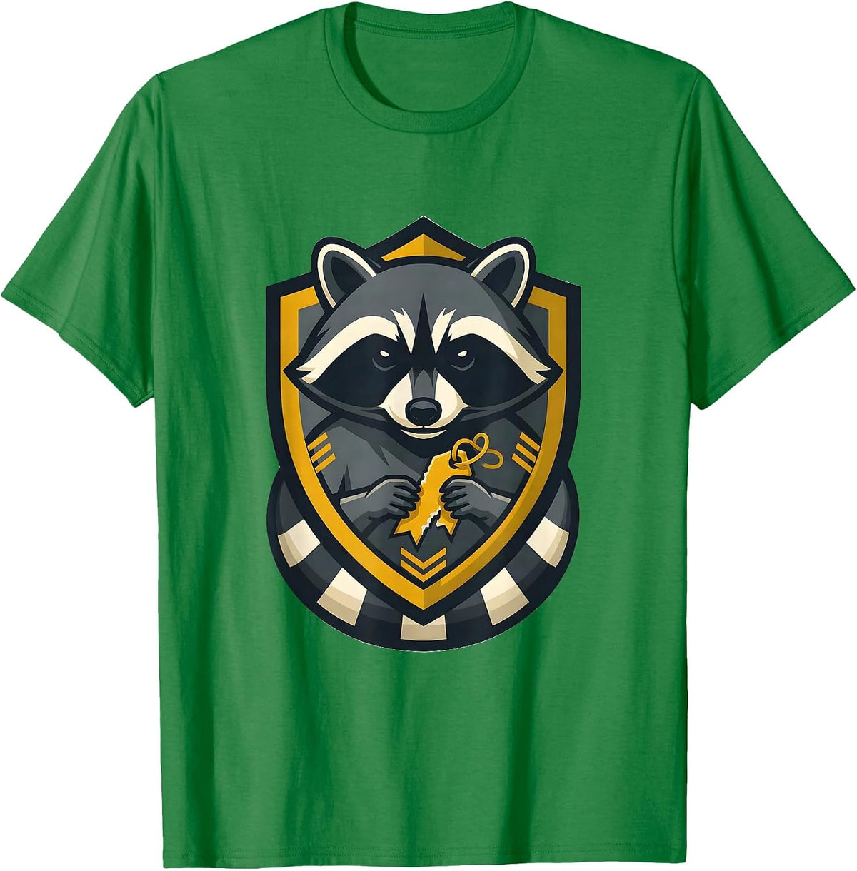Men's Trash Panda Raccoon Mascot Logo Funny Humor T-Shirt - Kelly Green