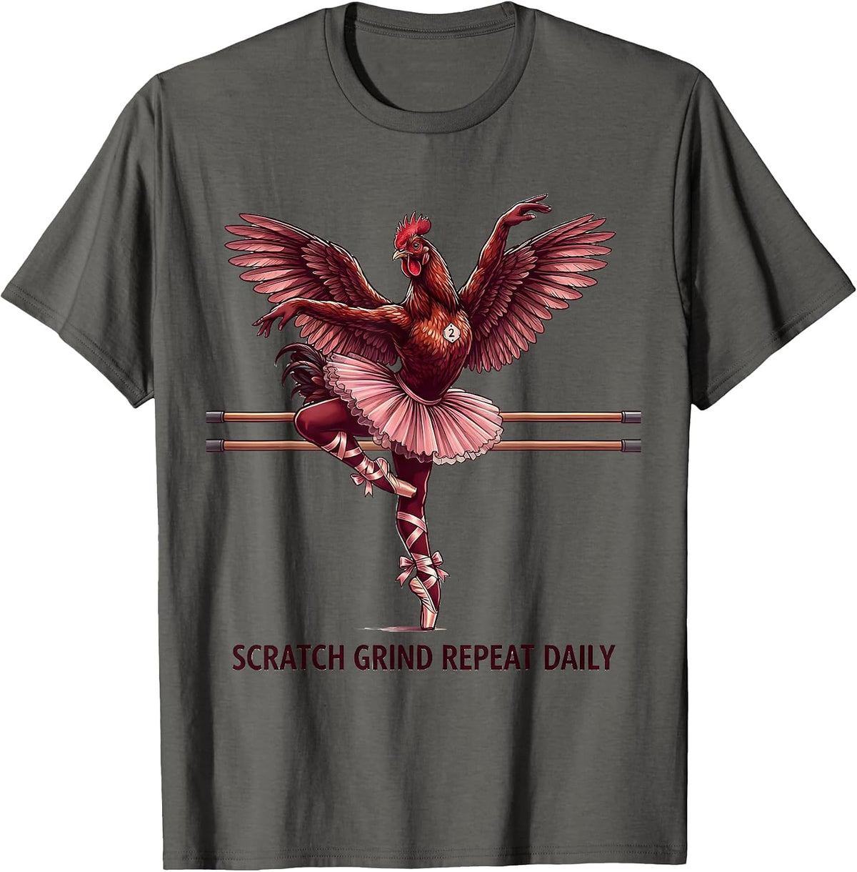 Scratch Grind Repeat Daily Funny Chicken Design T-Shirt - Asphalt Grey