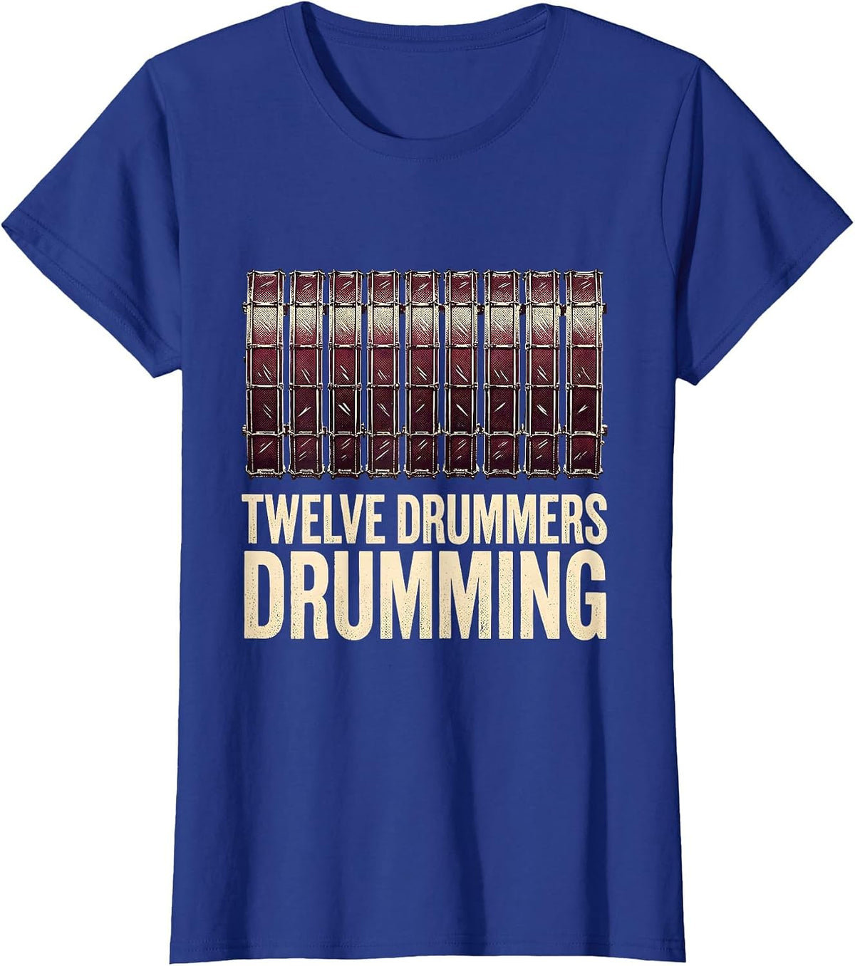 Women's Twelve Drummers Drumming Classic Christmas Carol Song Verse T-Shirt - Royal Blue