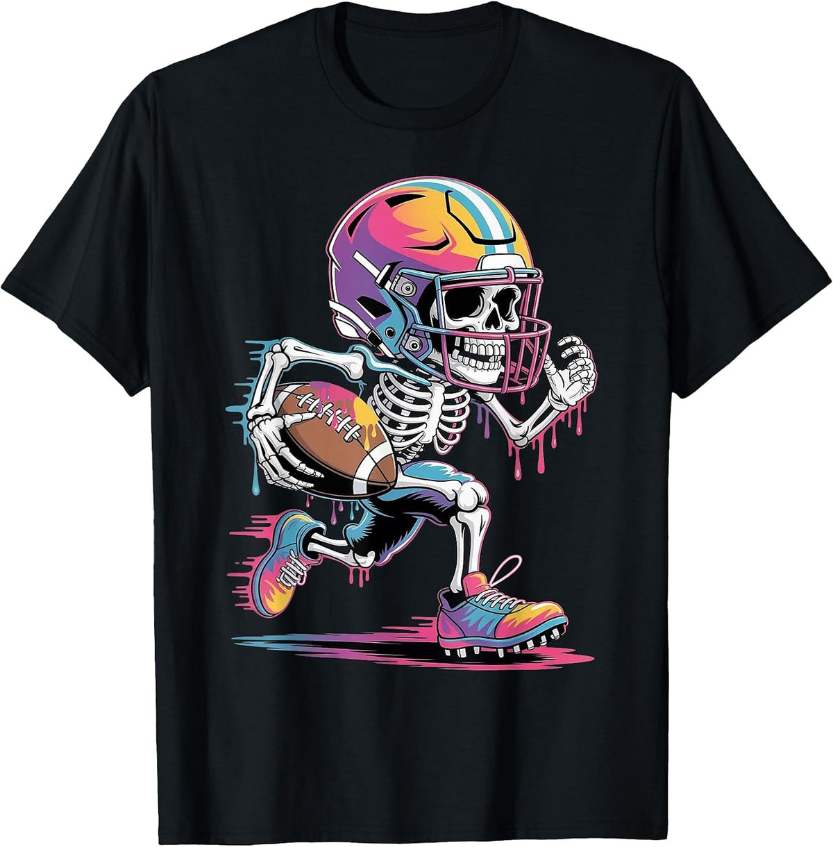 Halloween Skeleton Football Drip Dripping Boys Youth Kids T-Shirt - Black