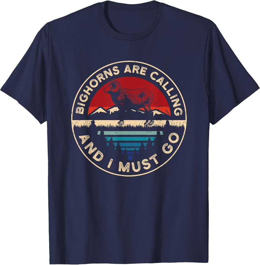 Hunting Bighorn Sheep- Retro Funny Phone Calls Hunter T-Shirt - Navy Blue