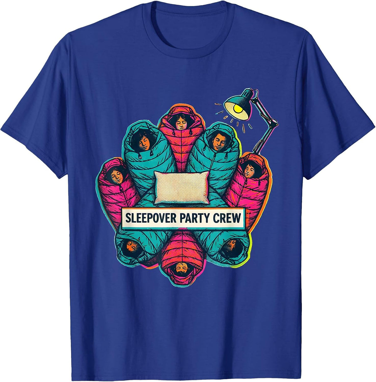 Men's Sleepover Party Crew Risograph Matching Group Slumber Party T-Shirt - Royal Blue