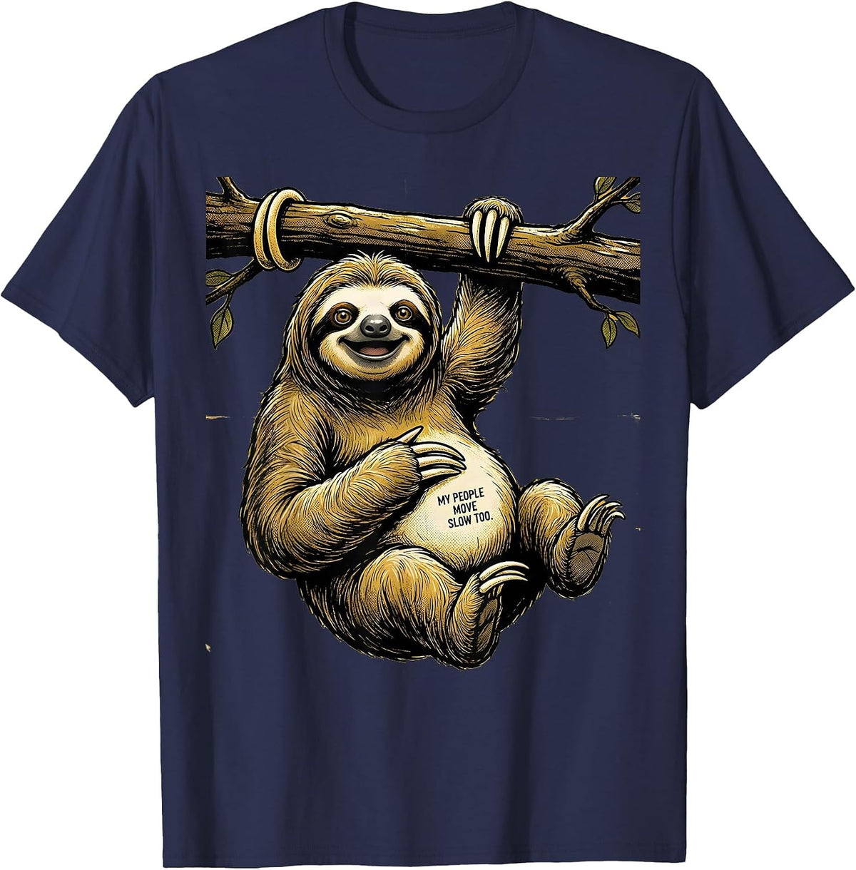 Men's My People Move Slow Too Funny Sloth Lover Humor T-Shirt - Navy Blue