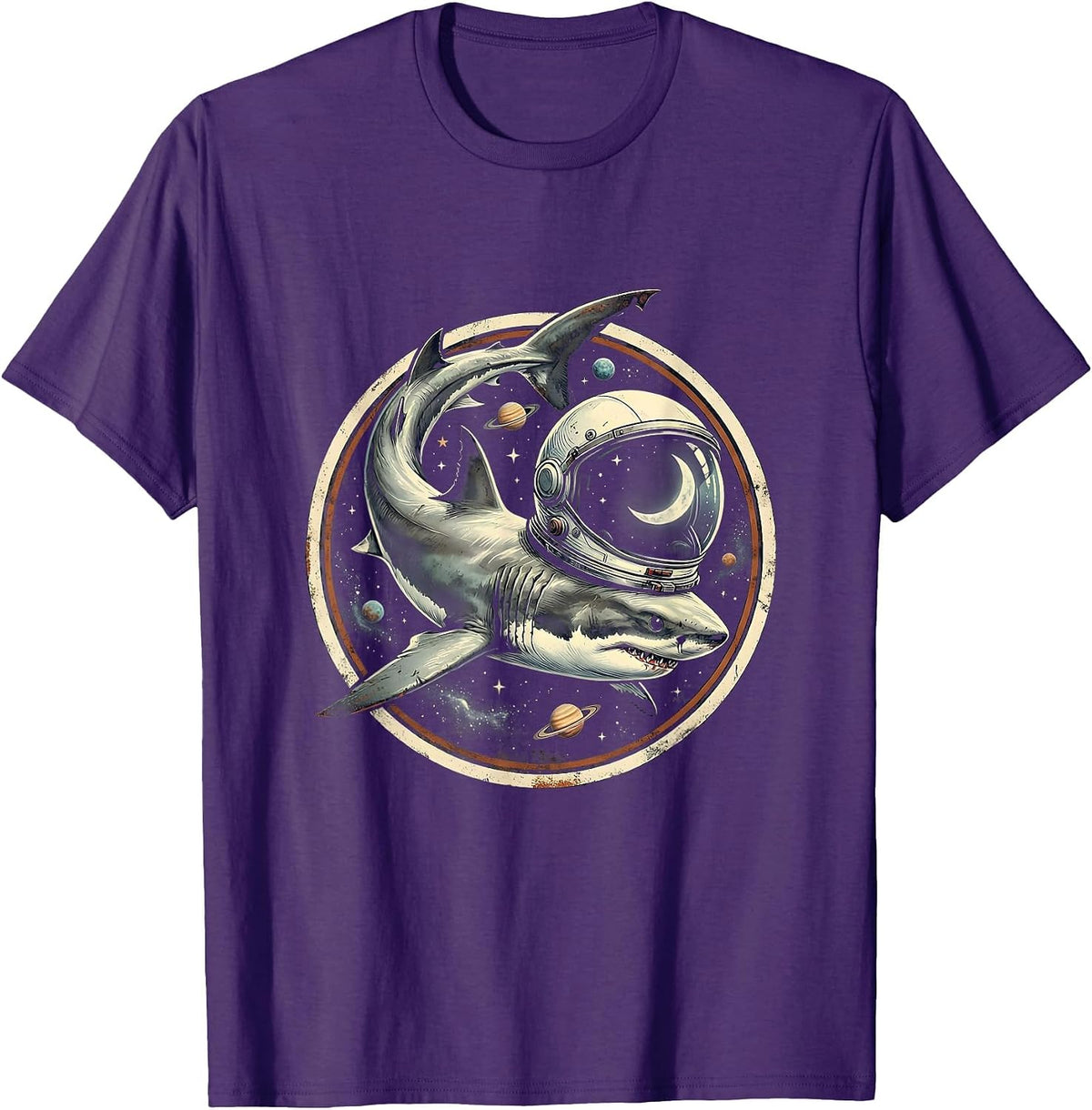 Men's Shark Astronaut Floating Through Outer Space T-Shirt - Purple
