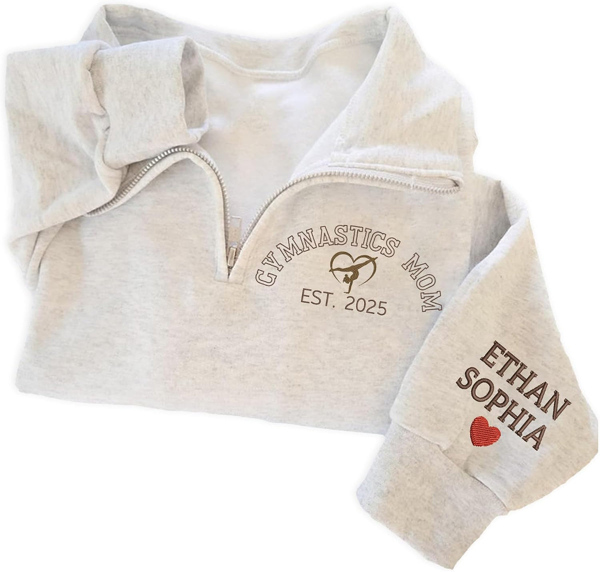 IZI POD-Custom Embroidered Quarter Zip Crewneck Sweatshirt-Personalized Gifts Mom Mama Grandma Mother's Day Christmas