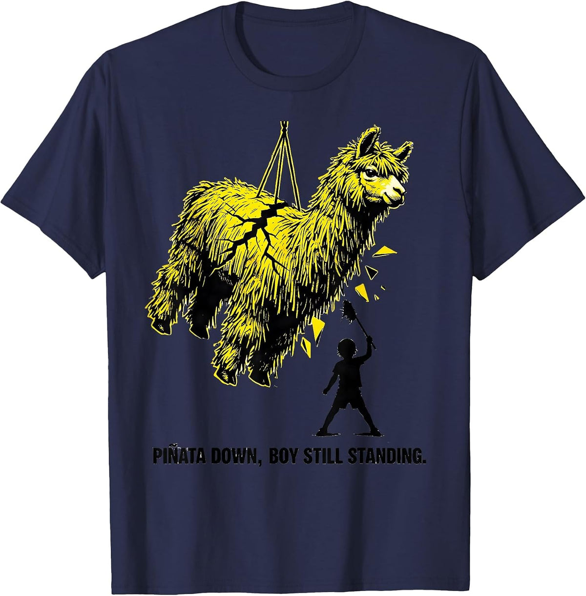 Piñata Down Boy Still Standing Funny Llama Pinata Gamer T-Shirt - Navy Blue