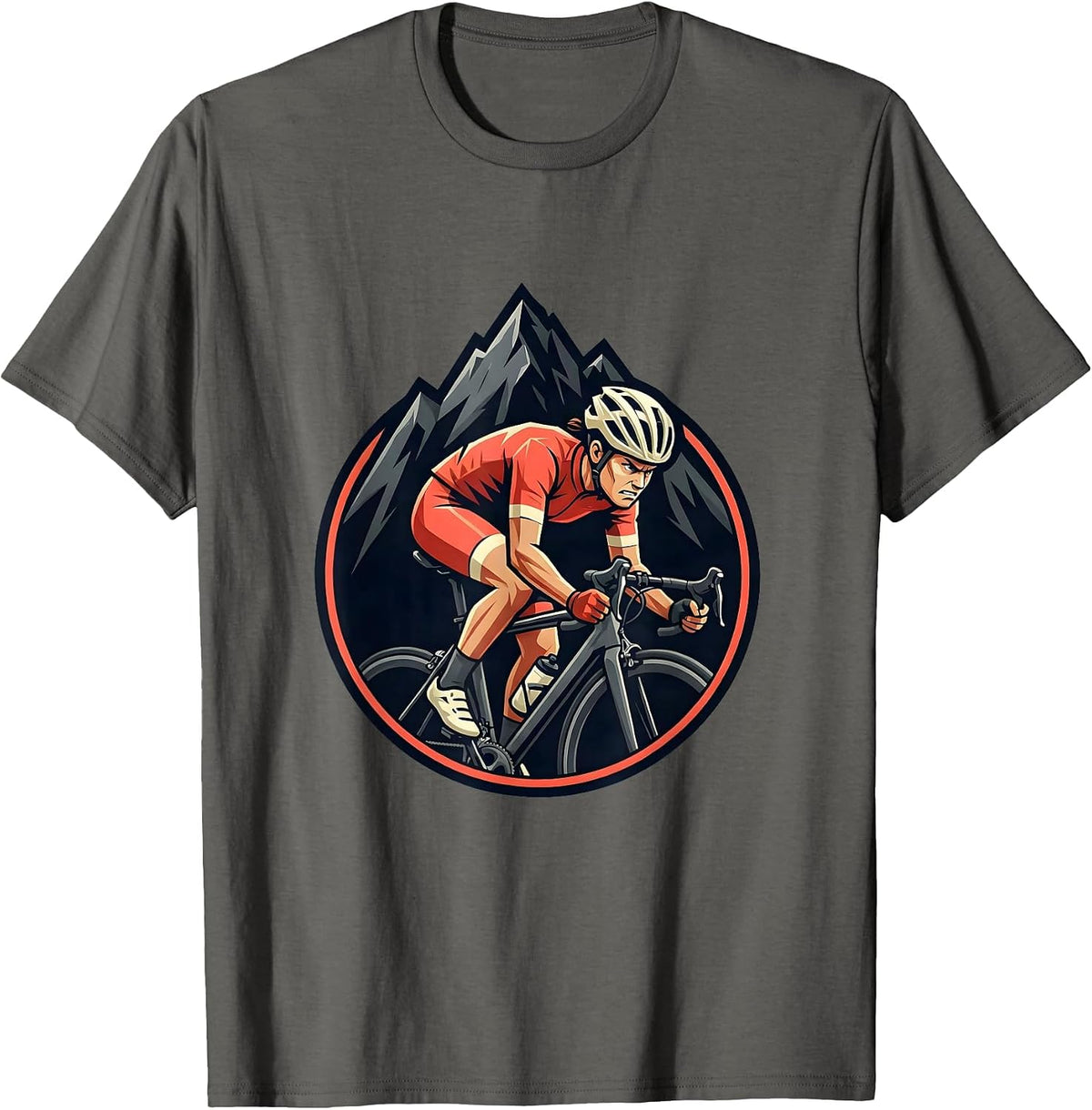 Cyclist Climbing Mountain Road Graphic T-Shirt - Asphalt Grey
