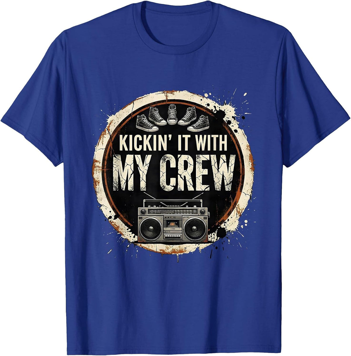 Men's Kickin It With My Crew Distressed Funny Family Reunion T-Shirt - Royal Blue