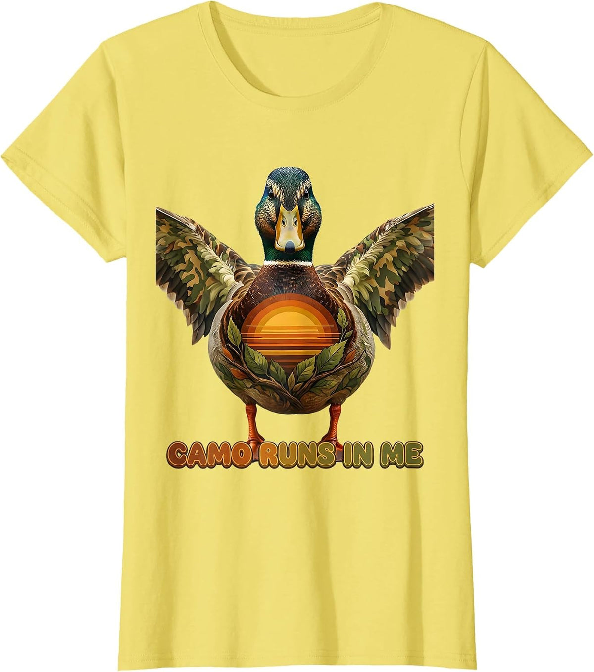 Camo Runs In Me Duck Hunting Design T-Shirt - Lemon Yellow
