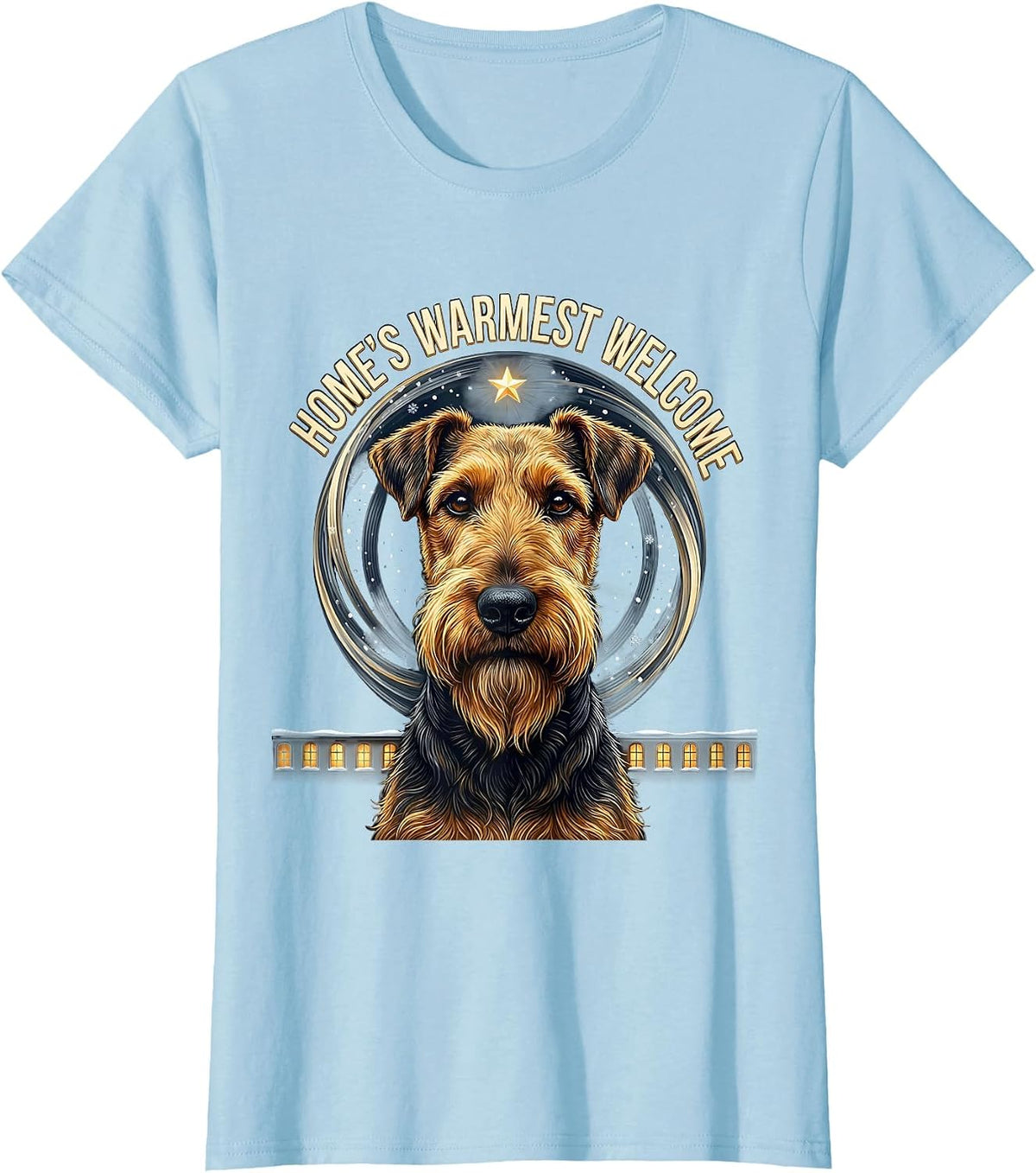 Home's Warmest Welcome Airedale Terrier Van Gogh Style T-Shirt - Baby Blue