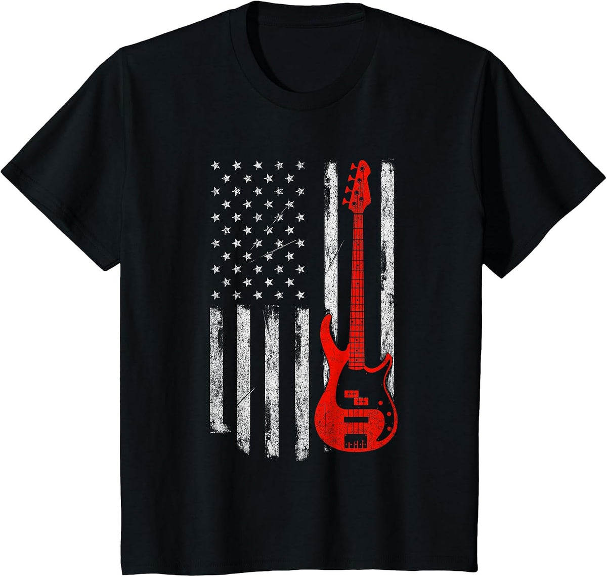 Bassist - USA American Flag Bass Guitar Player Musician T-Shirt - Black