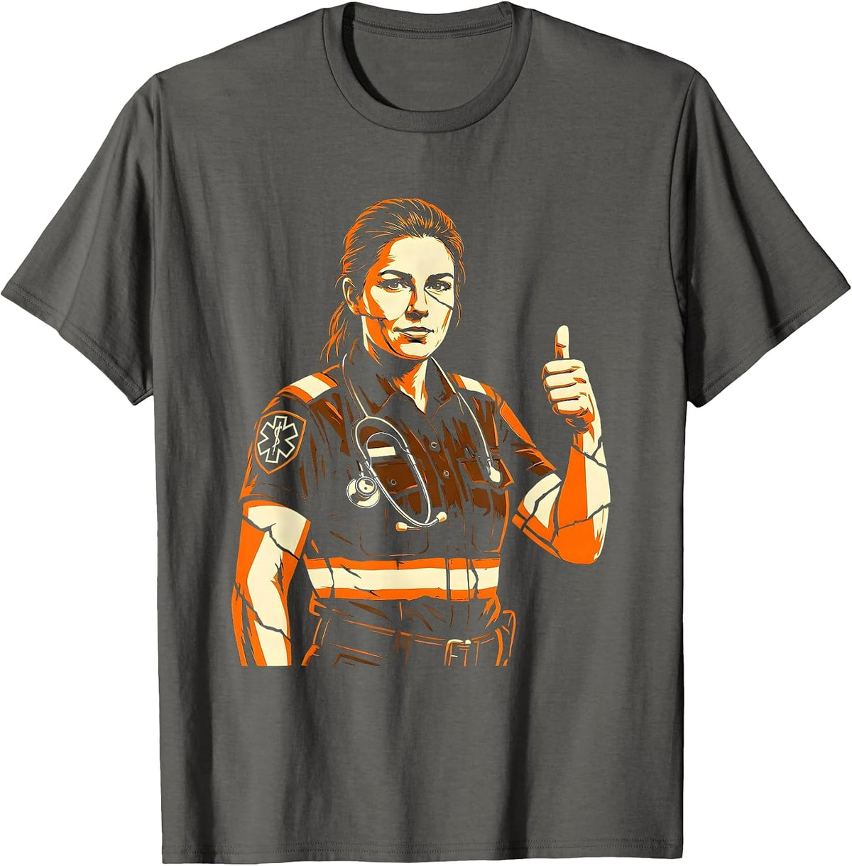 911 Paramedic Thumbs Up Stethoscope Illustration T-Shirt - Asphalt Grey